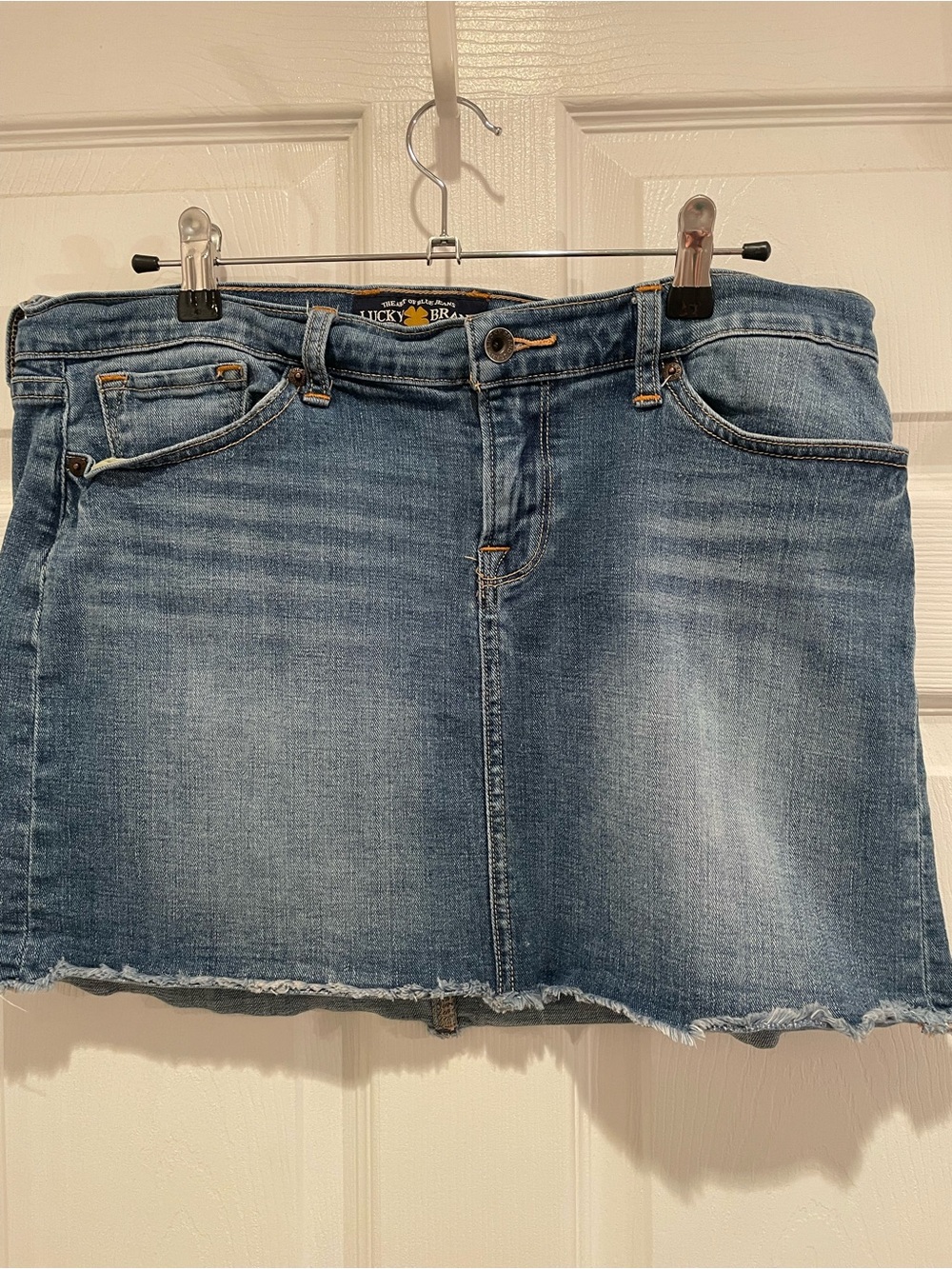 Lucky Brand Washed Blue Denim Mini Skirt with Raw Hem